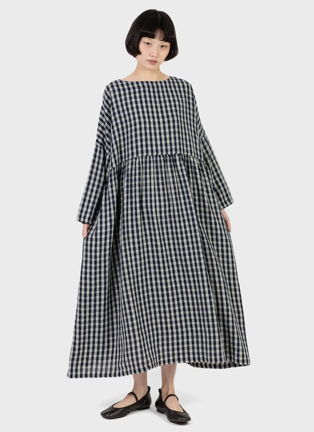 Ichi Antiquités Gingham Check Dress Indigo/Natural – matta