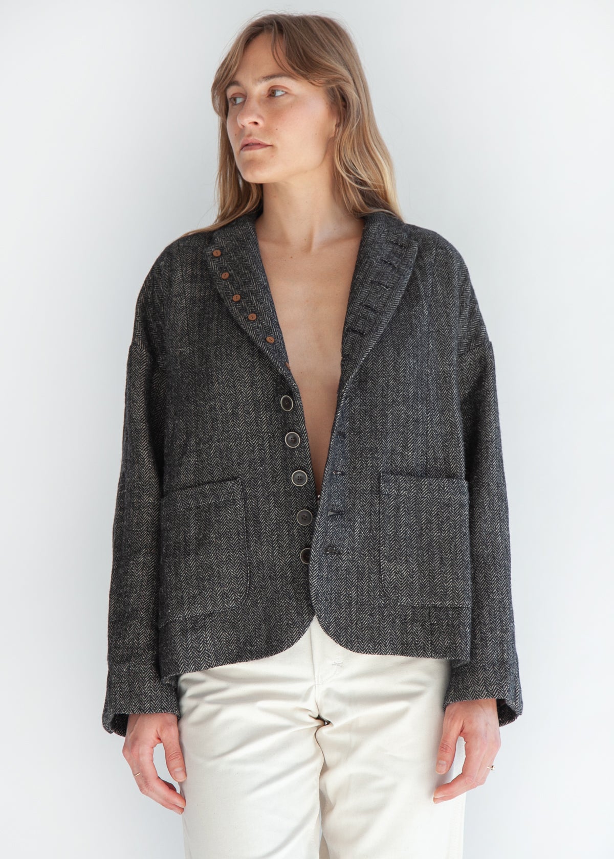 Ichi Antiquites Herringbone Jacket - Black