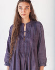 Aditi Ticking Stripe Dress - Blue/Maroon