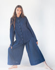 Danae Double Stripe Skirt Pant - Natural Indigo