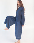 Danae Double Stripe Skirt Pant - Natural Indigo
