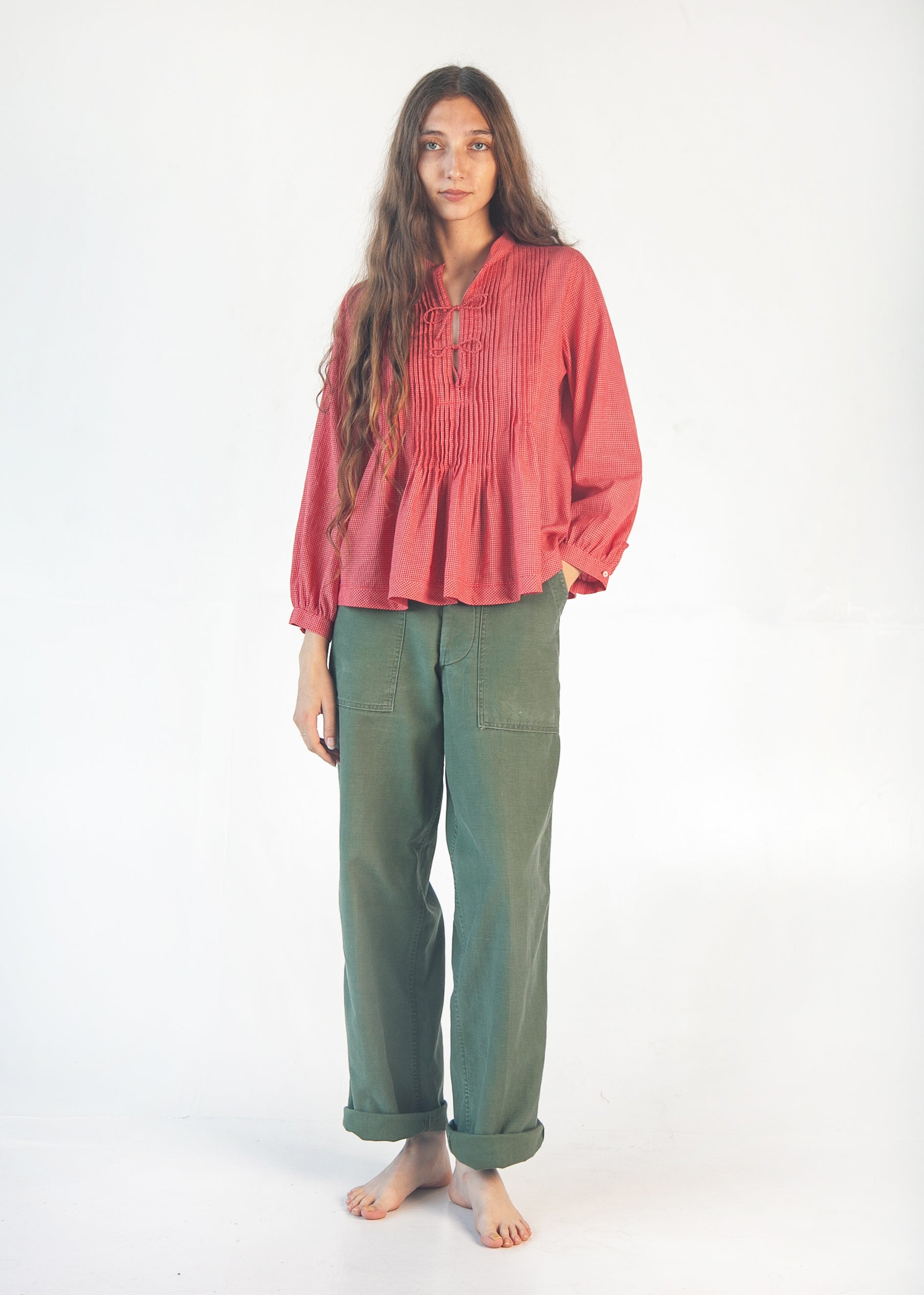 Alma Tiny Checks Top - Red