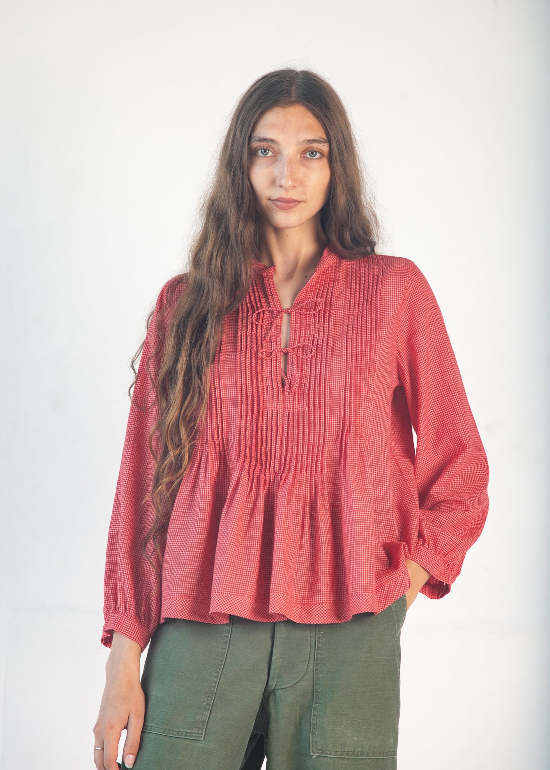 Alma Tiny Checks Top - Red