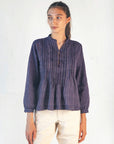 Alma Ticking Stripe Top - Blue/Maroon