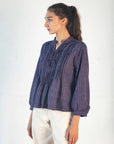 Alma Ticking Stripe Top - Blue/Maroon