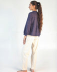 Alma Ticking Stripe Top - Blue/Maroon