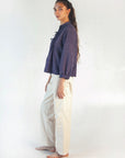 Alma Ticking Stripe Top - Blue/Maroon