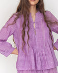 Alma Check Jamdani Top - Violetta