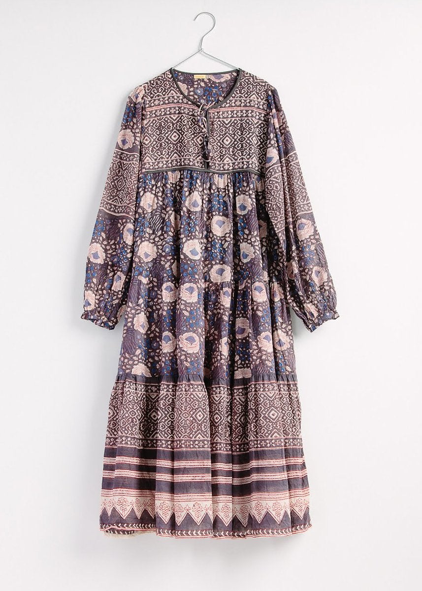 MATTA NY high quality Yamini Booj Leaf Print Boho Midi Dress - Purple Indigo White - Size XS