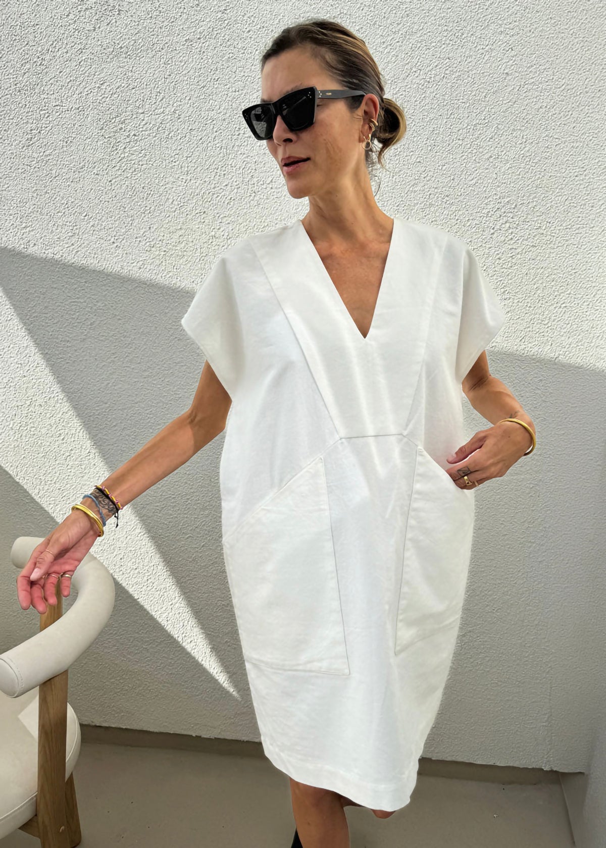 cotton tunic dress with pockets Womens Linen Pocket Tunic Dress
