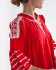 Sirena Dress Long Sleeves - Natural on Red