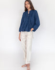 Alma Double Stripe Top  - Natural Indigo