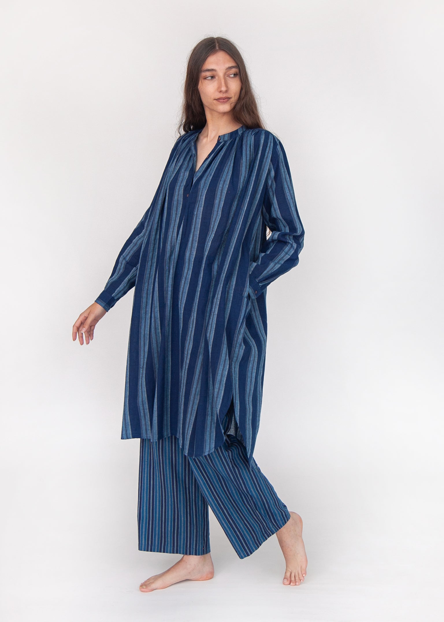 Bheeti Large Stripe Dress - Natural Indigo