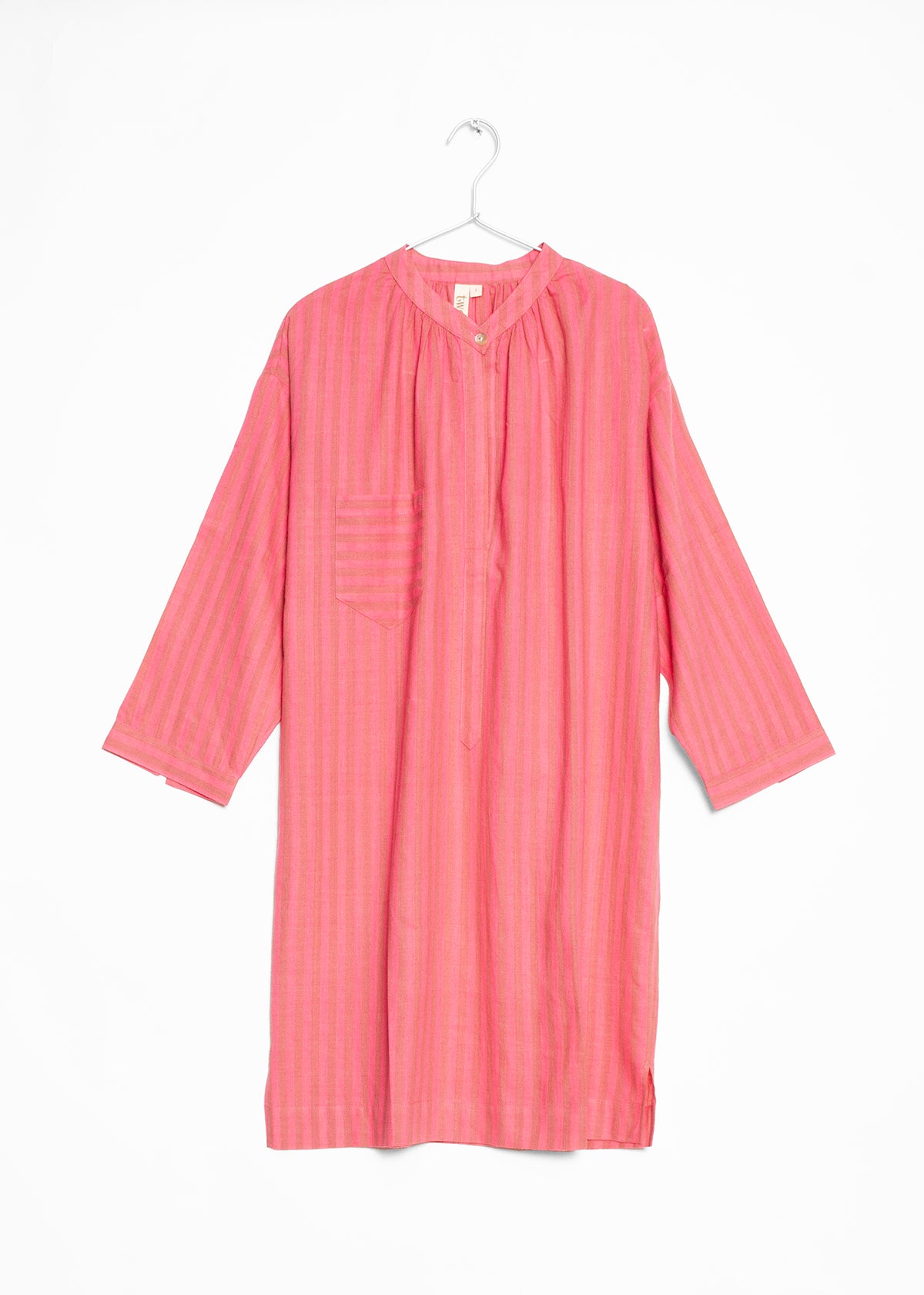 Long Sleeve One Button Tunic - Pink Stripe By Two