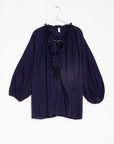 Ruffle Shirt - Navy Pinstripe by Two