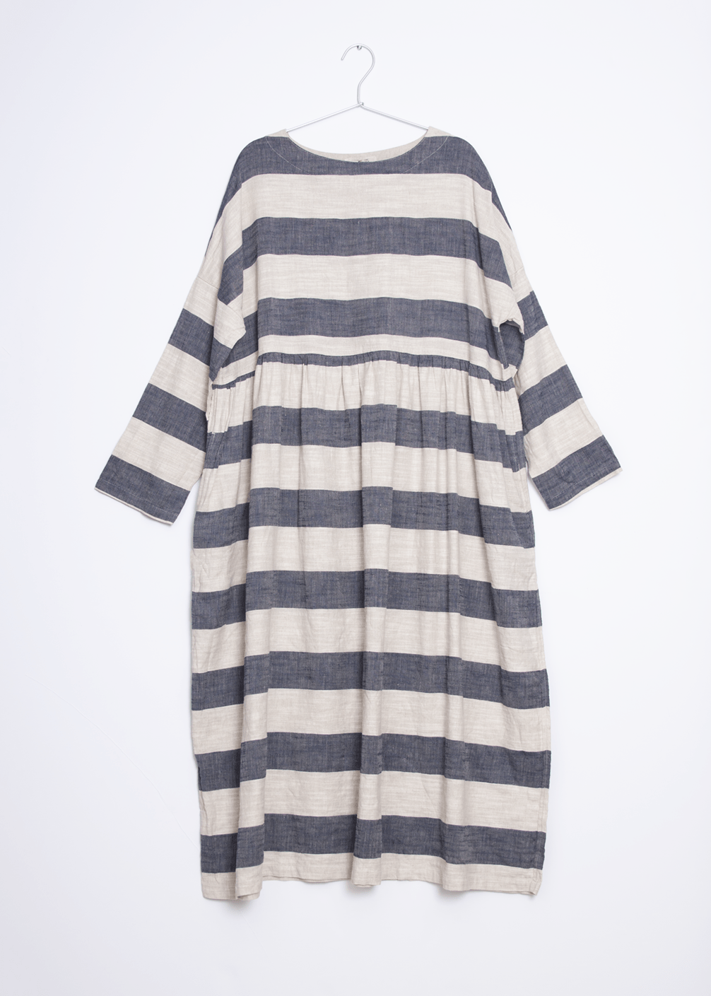 Ichi Antiquites Linen Cotton Slub Stripes Dress