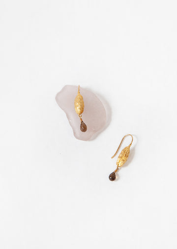 Cardamom Seeds Gold Plated Earrings Smoky Quartz